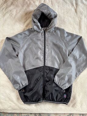 Phat Farm Gray Black Hooded Windbreaker Jacket Full Zip Lightweight L